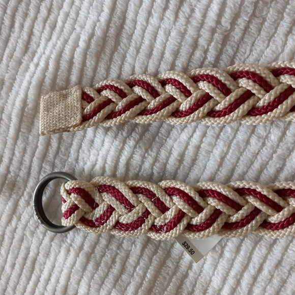 NWT J. Crew Cloth Double Buckle Belt Burgundy Ivory Sz L/XL 77203